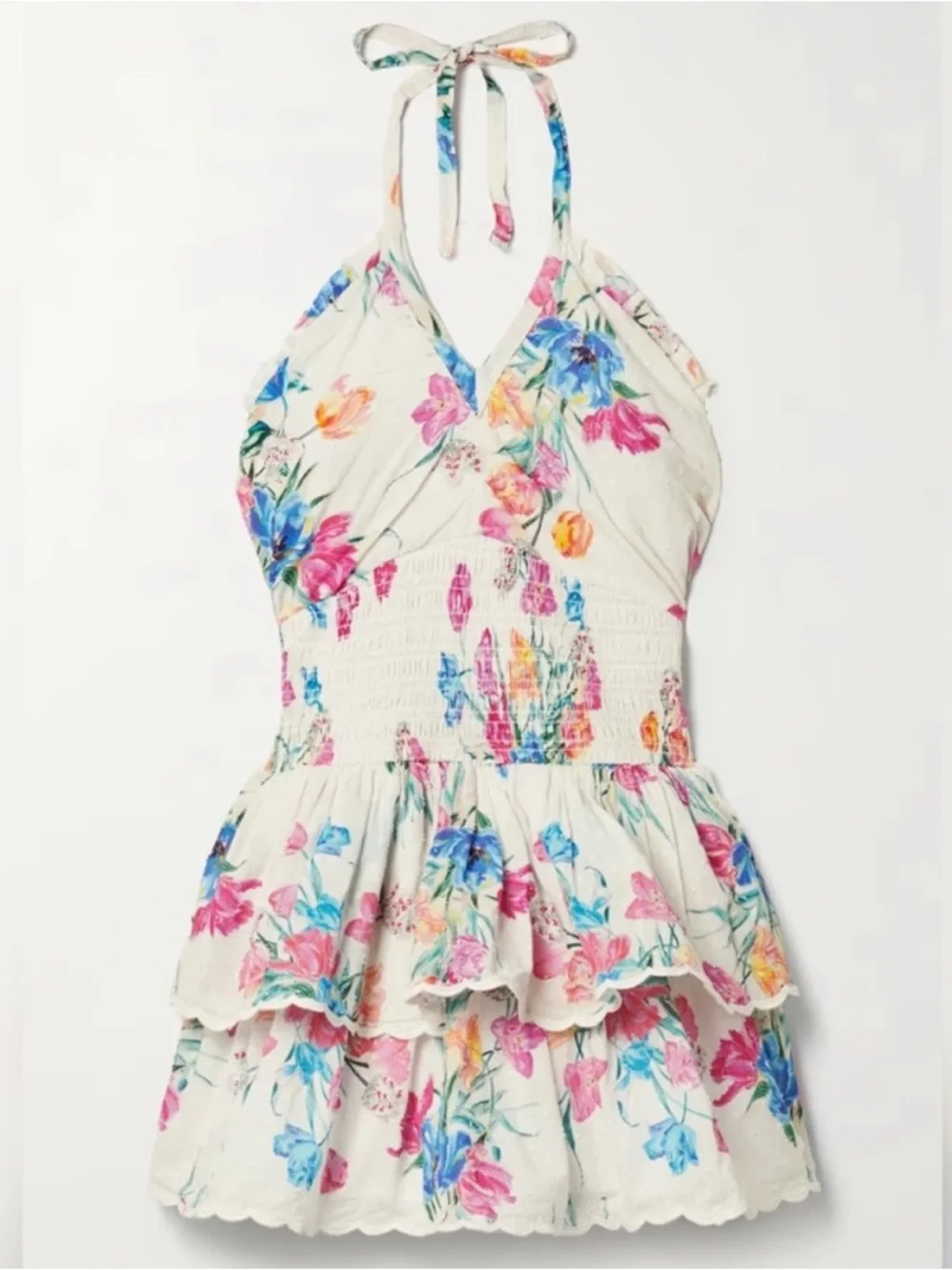 LoveShackFancy Aqua Halter Mini Dress Vivid Multi - Size Small EUC - Picture 3 of 10